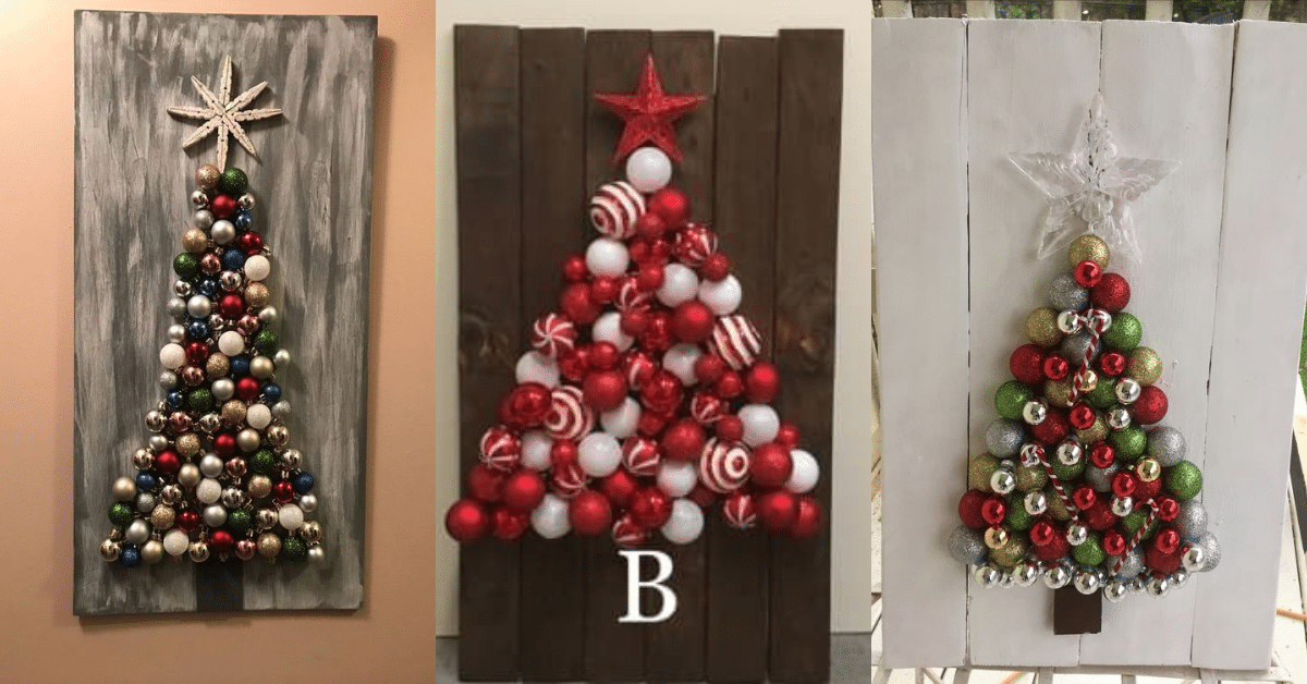 arvore de natal feita com bolas e madeira