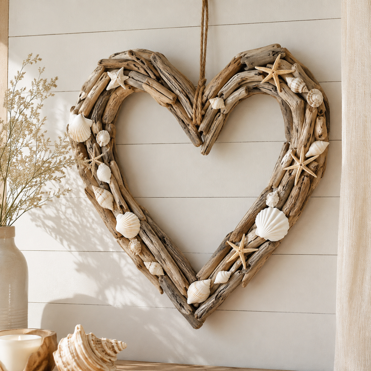 Corações decorativos lindos com madeira e conchas de mar Corações decorativos lindos com madeira e conchas de mar coracoes decorativos lindos com madeira e conchas de mar