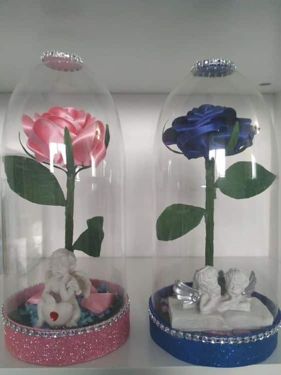cupulas de flores com material reciclado