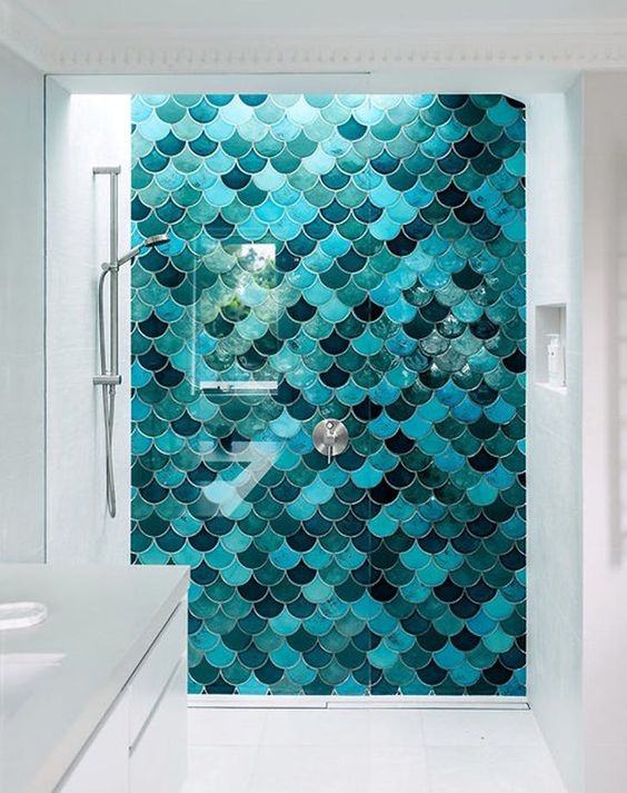 decoracao azulejo escama sereia banheiro