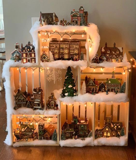 decoracao de natal feita com caixotes de madeira