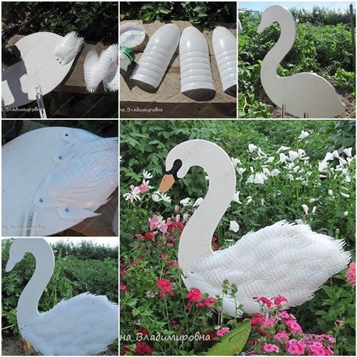 decoracao do jardim com cisnes de material reciclado 3