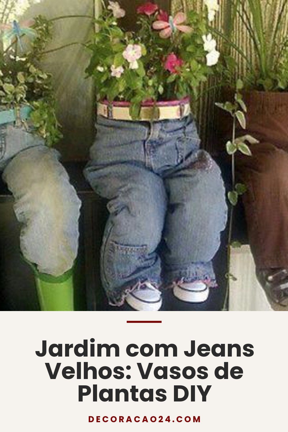 Jardim com Jeans Velhos: Vasos de Plantas DIY
