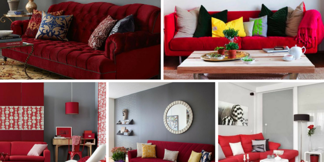 decoracao sala sofa vermelho