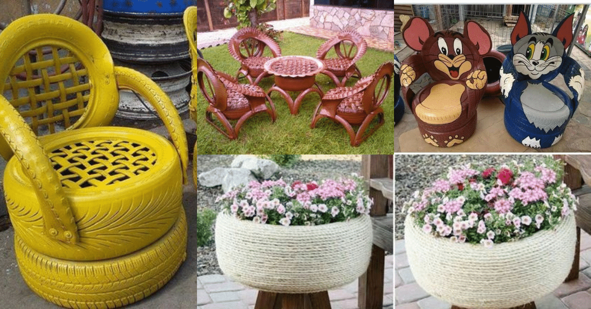 Ideias de móveis de jardim feitos com pneus