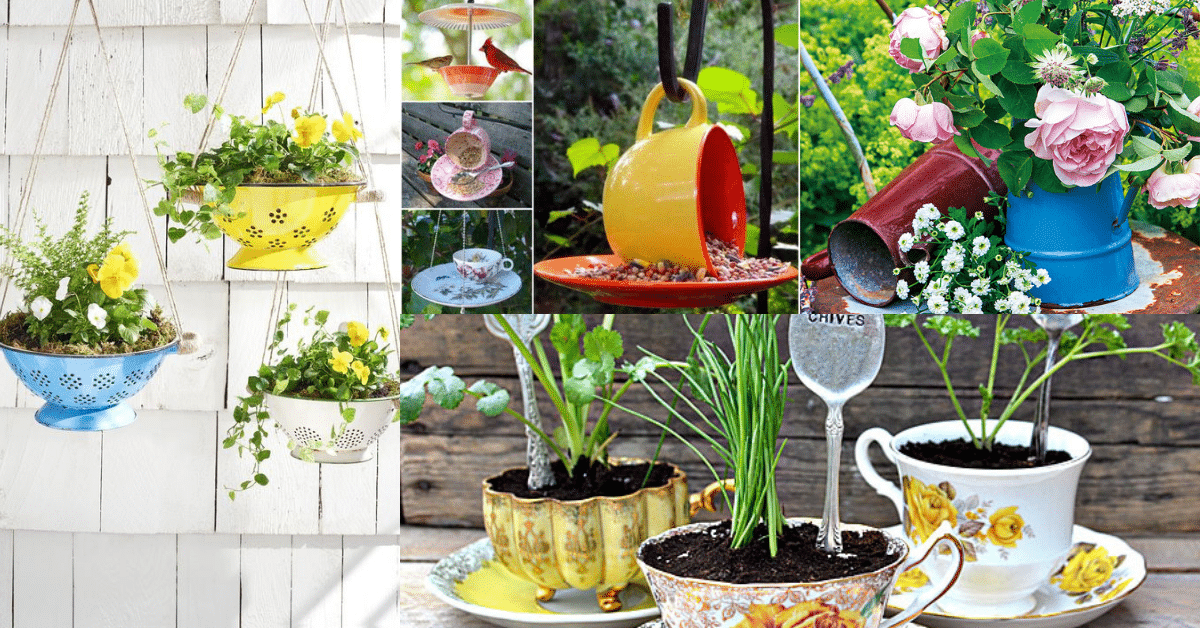 ideias para decorar o jardim com utensilios de cozinha