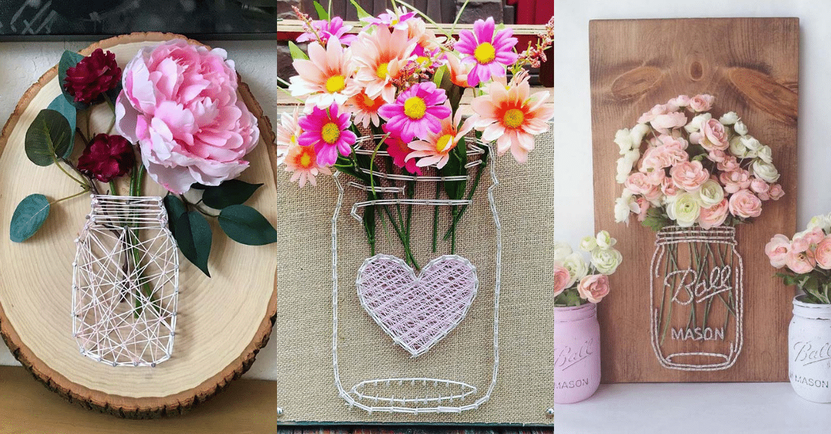 Vasos de flores feitos com pregos e corda