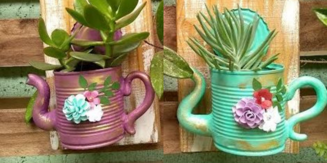 vasos forma de bules com latas
